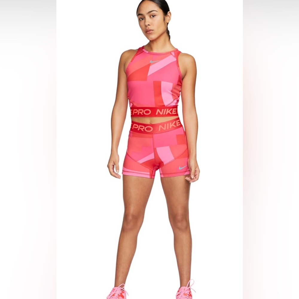 Nike Women's Pro Dri FIT Cropped Training Tank Top Pink FD0954-635 Size 2XL - Picture 2 of 6